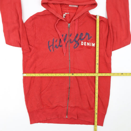 Tommy Hilfiger Men’s Red Full Zip Hoodie XL Fleece Logo Sweatshirt
