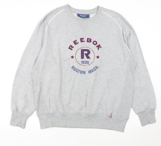 Reebok Mens Grey L Pullover Sweatshirt Crew Neck Graphic Print