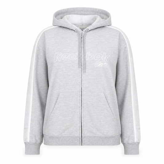 Front view of Reebok Women’s Grey Full Zip Hoodie, size UK 16, XL Drawstring Pockets Casual
