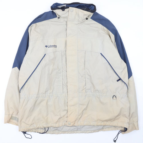 Columbia Men's Beige Blue XL Windbreaker Hooded Jacket
