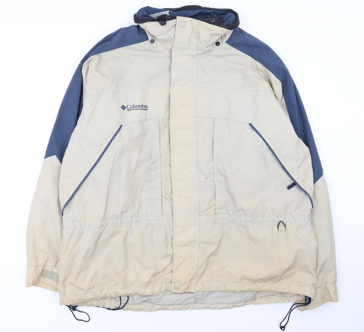 Columbia Men's Beige Blue XL Windbreaker Hooded Jacket