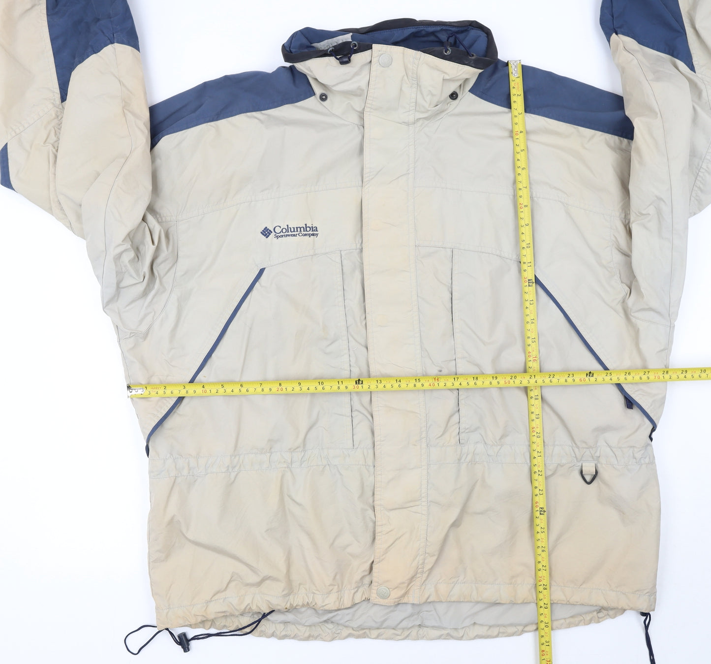 Columbia Men's Beige Blue XL Windbreaker Hooded Jacket