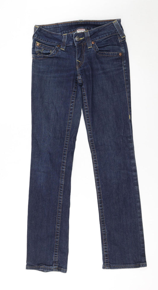 True Religion Women Blue Slim Straight Jeans Size 25 Denim USA Made