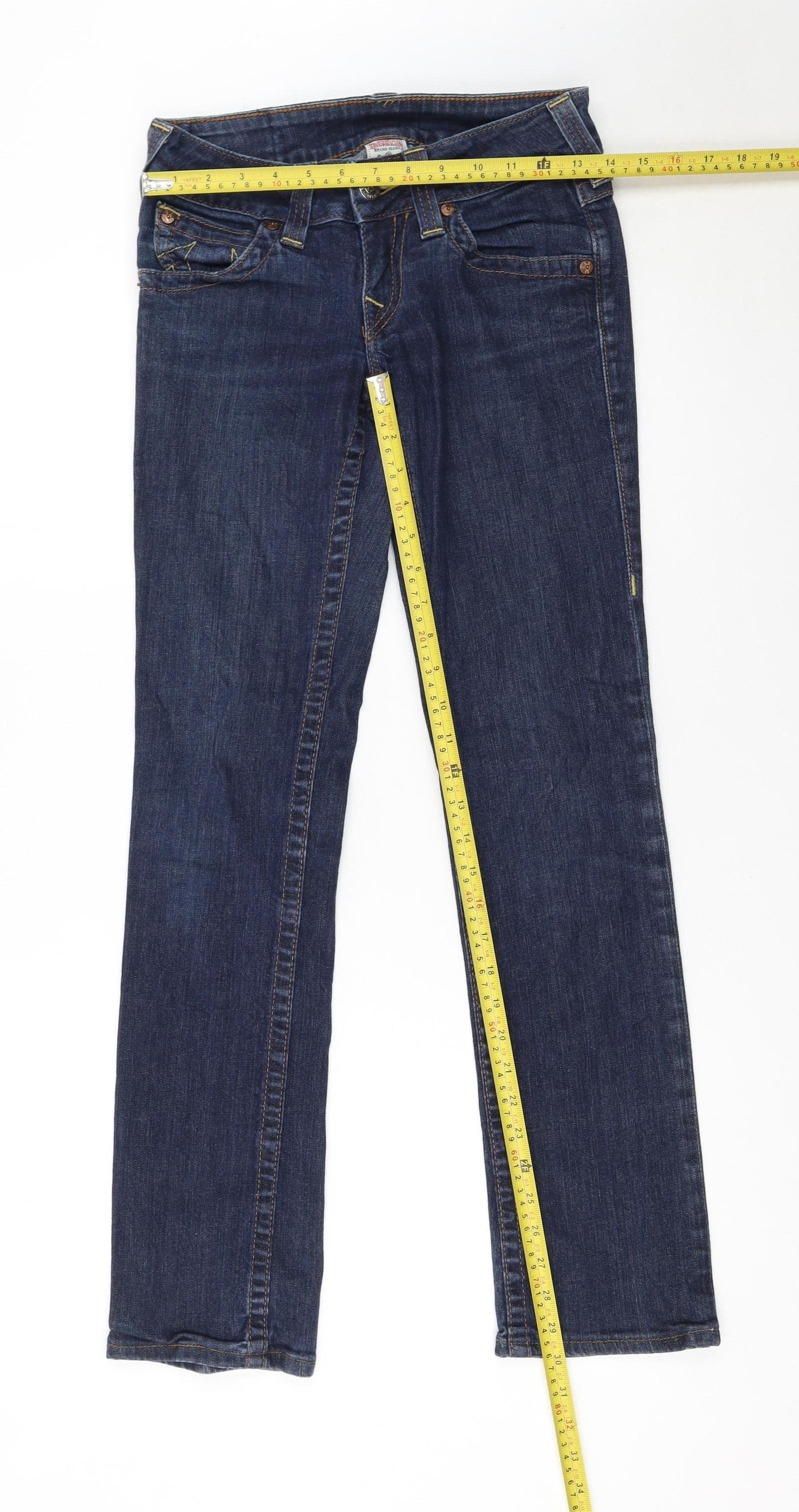 True Religion Women Blue Slim Straight Jeans Size 25 Denim USA Made