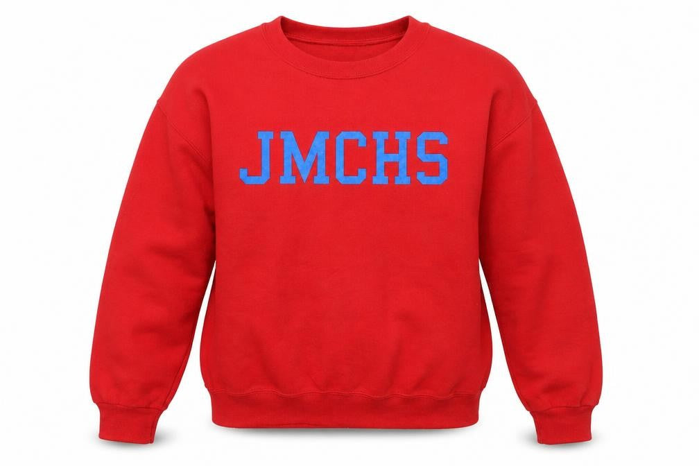 Front view of Jerzees Men’s Red JMCHS Pullover Sweatshirt, size L, Regular Fit