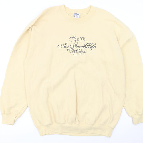 Gildan Women Beige Air Force Wife Pullover Sweatshirt L Heavyweight