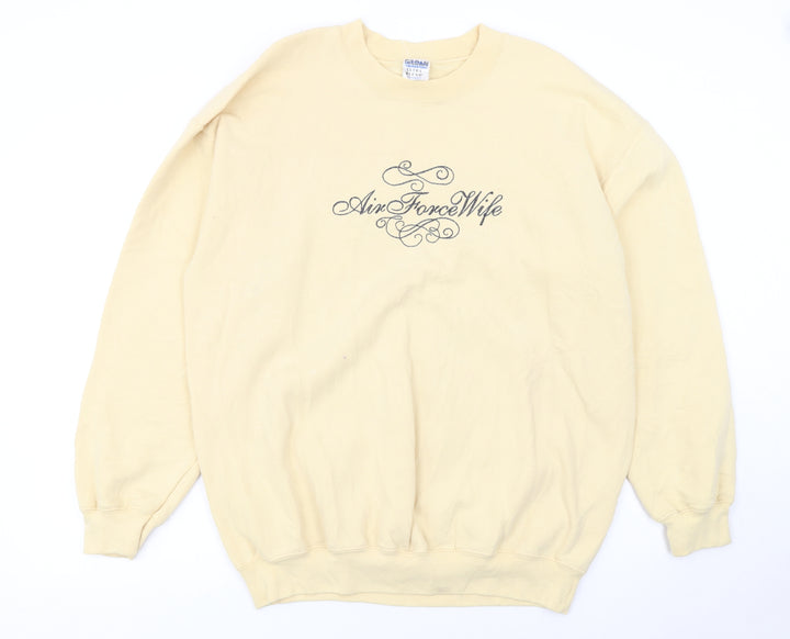 Gildan Women Beige Air Force Wife Pullover Sweatshirt L Heavyweight