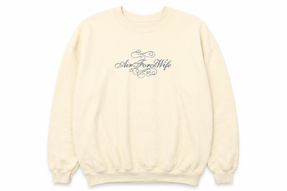 Gildan Women Beige Air Force Wife Pullover Sweatshirt L Heavyweight
