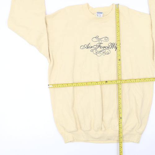 Gildan Women Beige Air Force Wife Pullover Sweatshirt L Heavyweight
