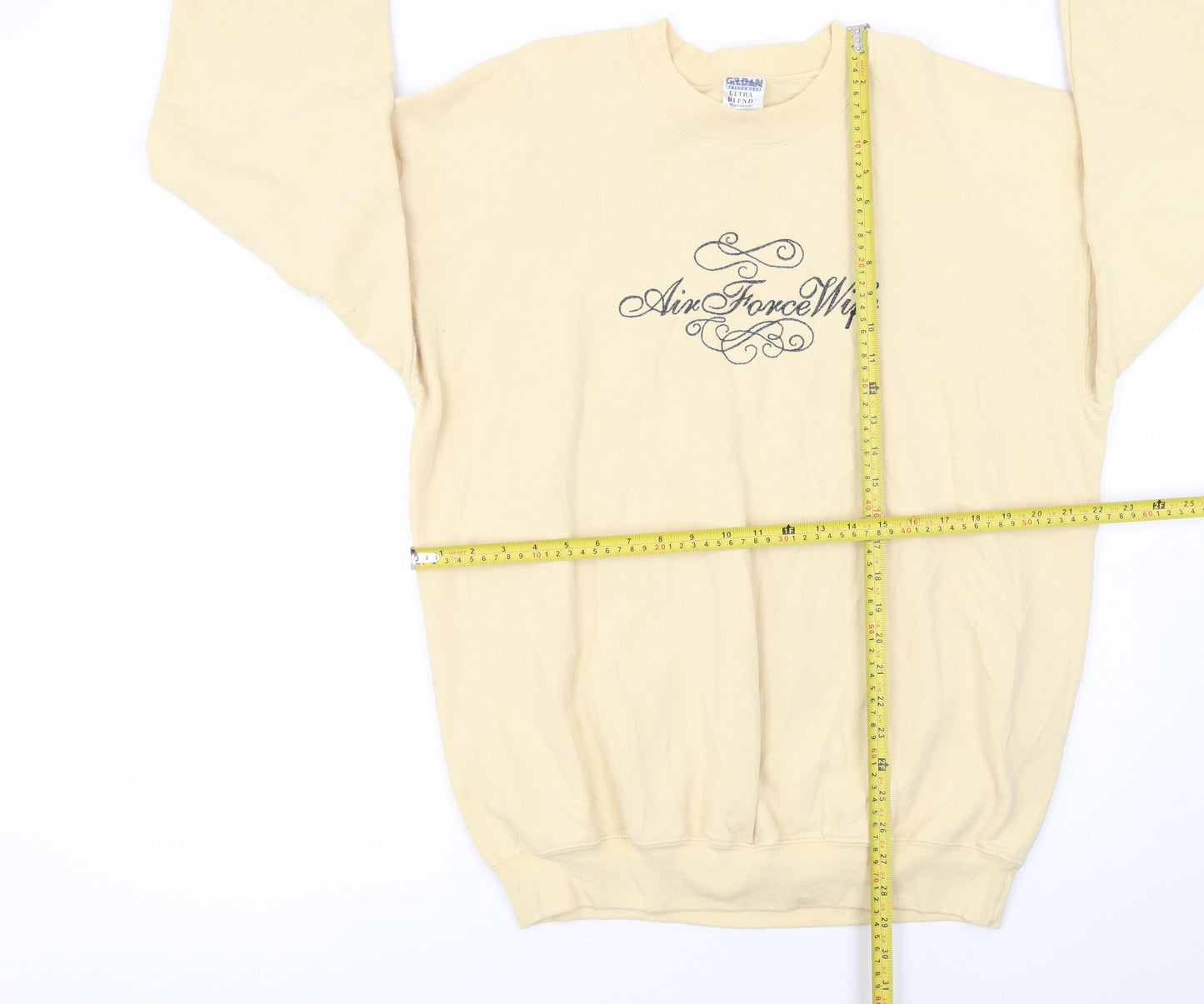 Gildan Women Beige Air Force Wife Pullover Sweatshirt L Heavyweight