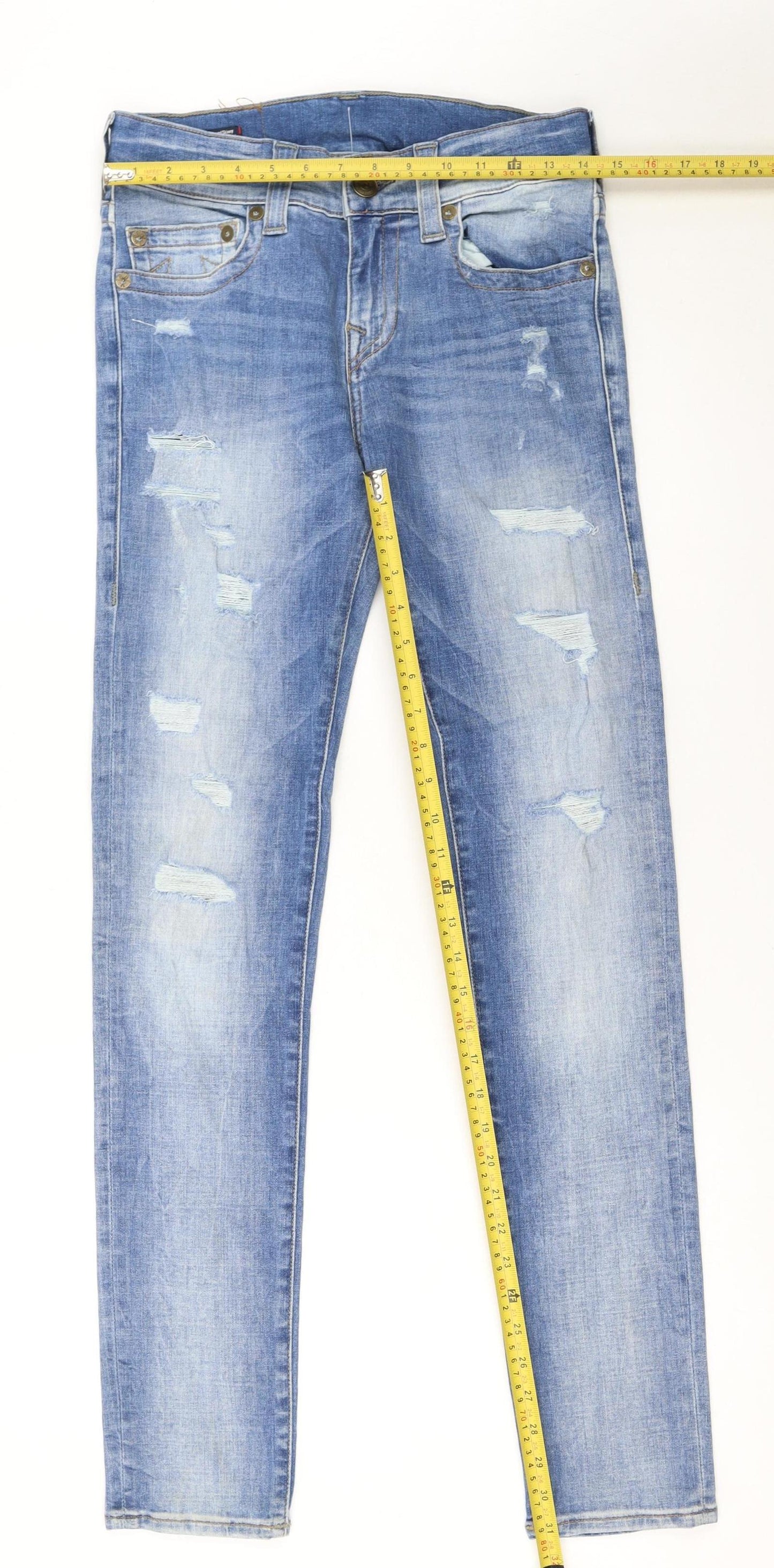 True Religion Women's Blue Distressed Skinny Jeans Size 28