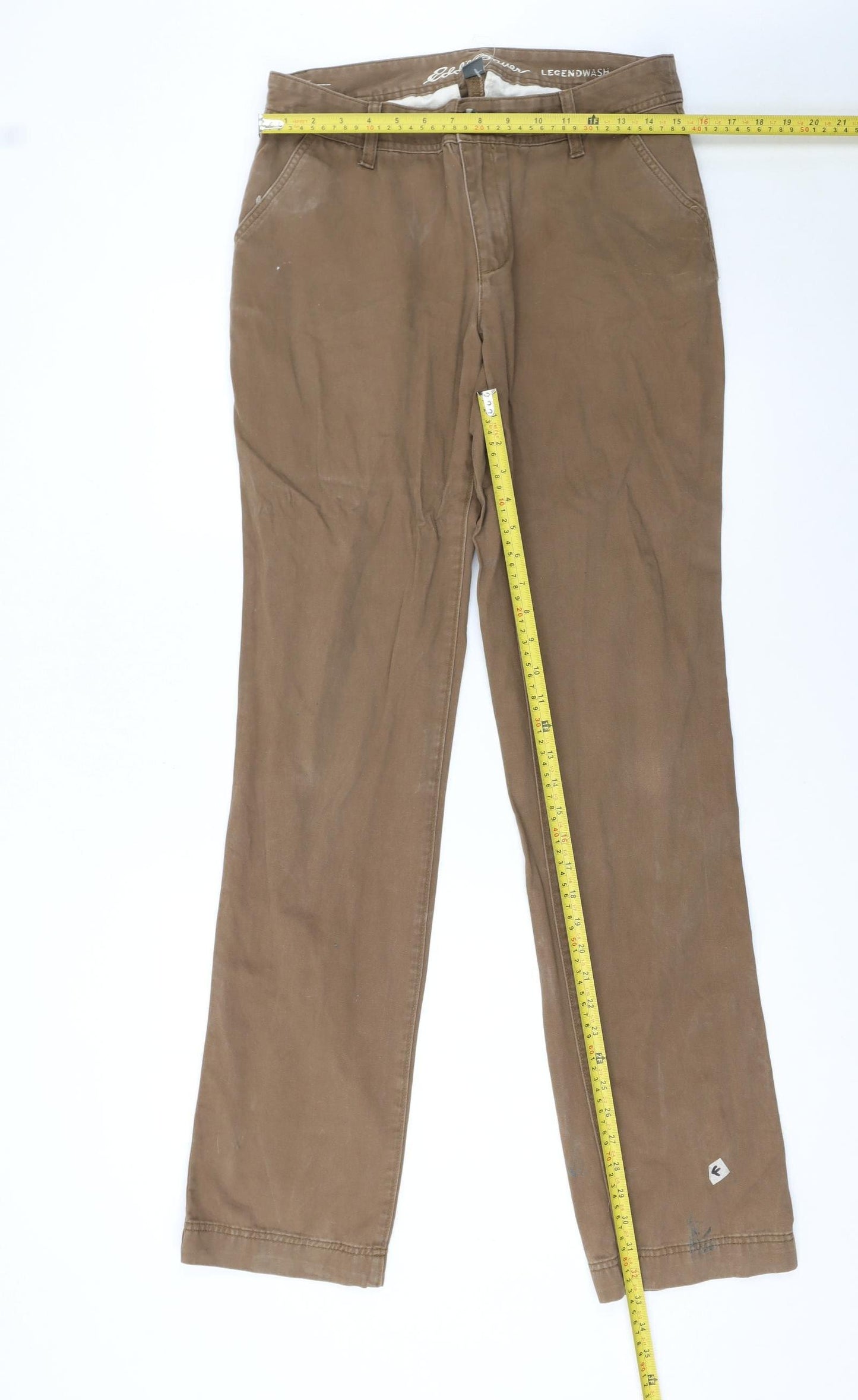 Eddie Bauer Women's Brown Chino Trousers L Regular Fit Cotton