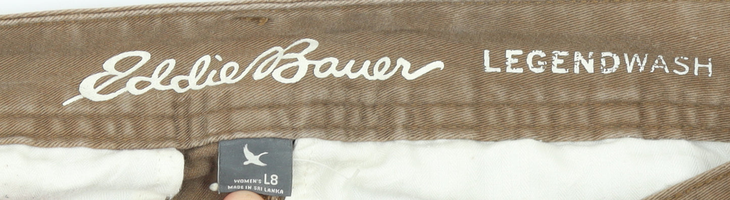 Eddie Bauer Women's Brown Chino Trousers L Regular Fit Cotton