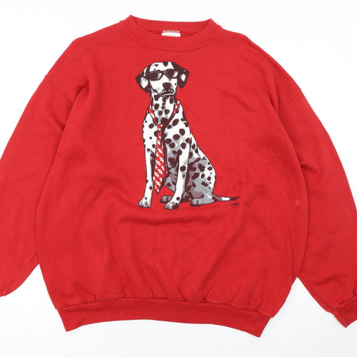 Tultex Women Red Dalmatian Graphic Sweatshirt XL Crew Neck Pullover