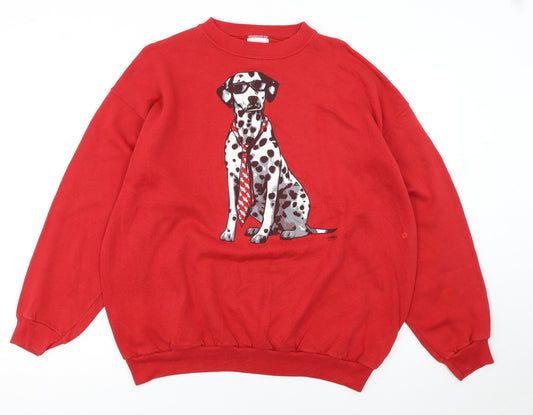 Tultex Women Red Dalmatian Graphic Sweatshirt XL Crew Neck Pullover