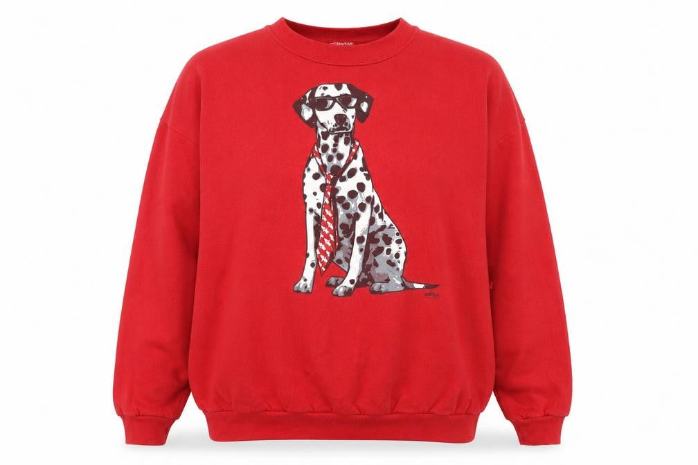 Front view of Tultex Women Red Dalmatian Graphic Sweatshirt XL Crew Neck Pullover