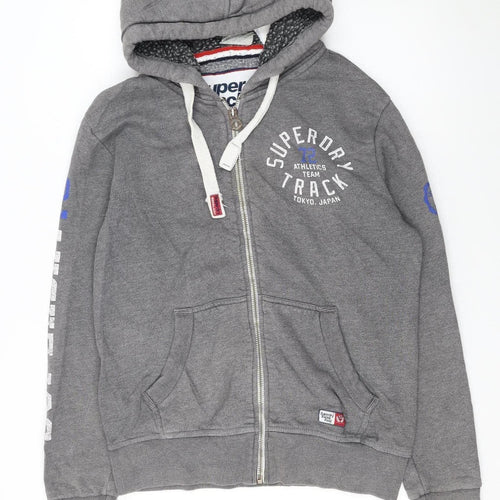 Superdry Women Grey Full Zip Hoodie Size L Track Graphic