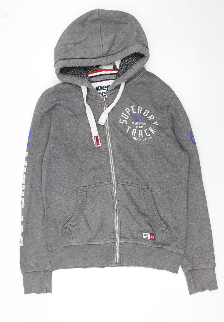 Superdry Women Grey Full Zip Hoodie Size L Track Graphic