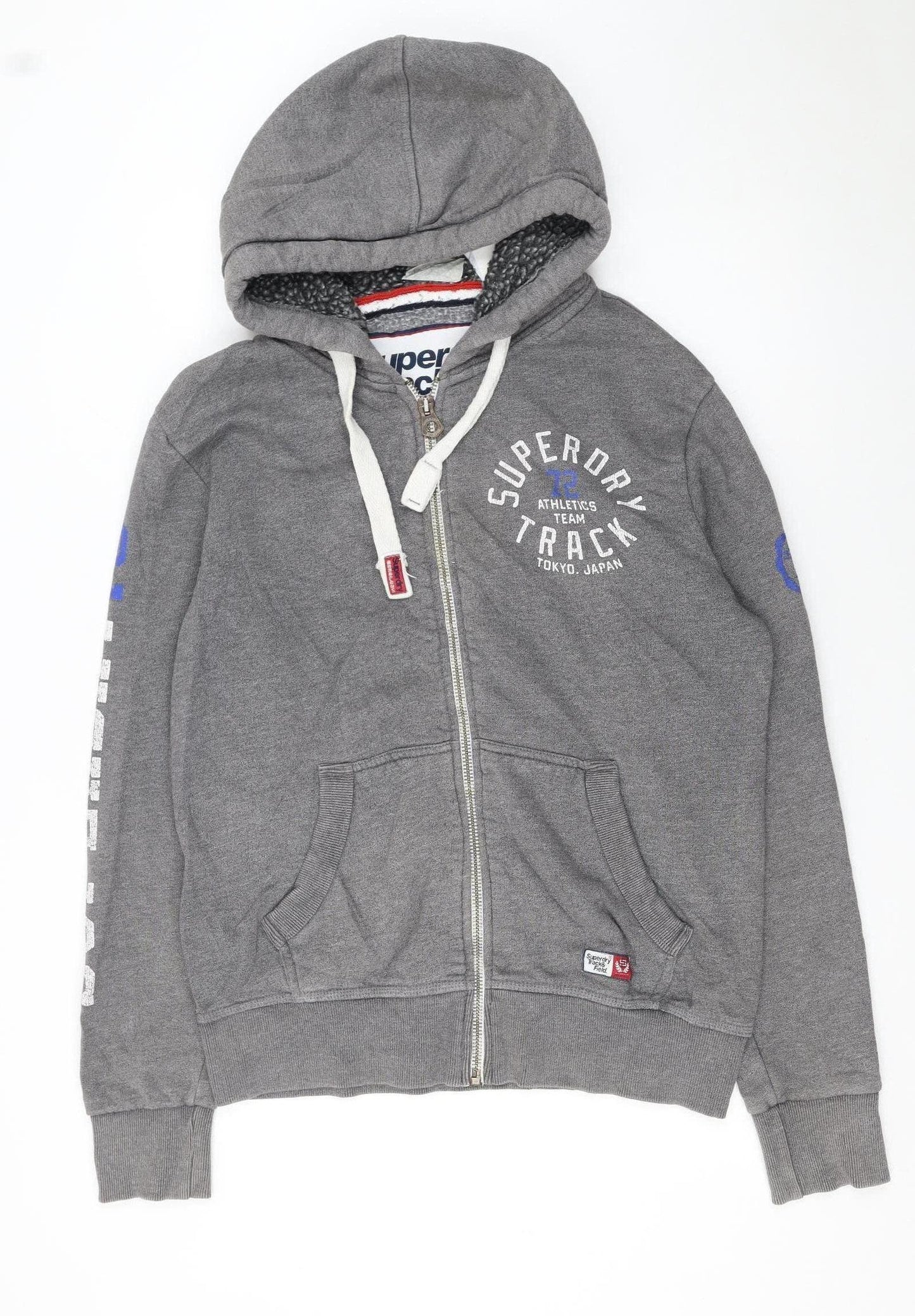 Superdry Women Grey Full Zip Hoodie Size L Track Graphic