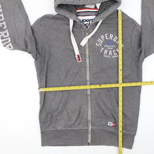 Superdry Women Grey Full Zip Hoodie Size L Track Graphic