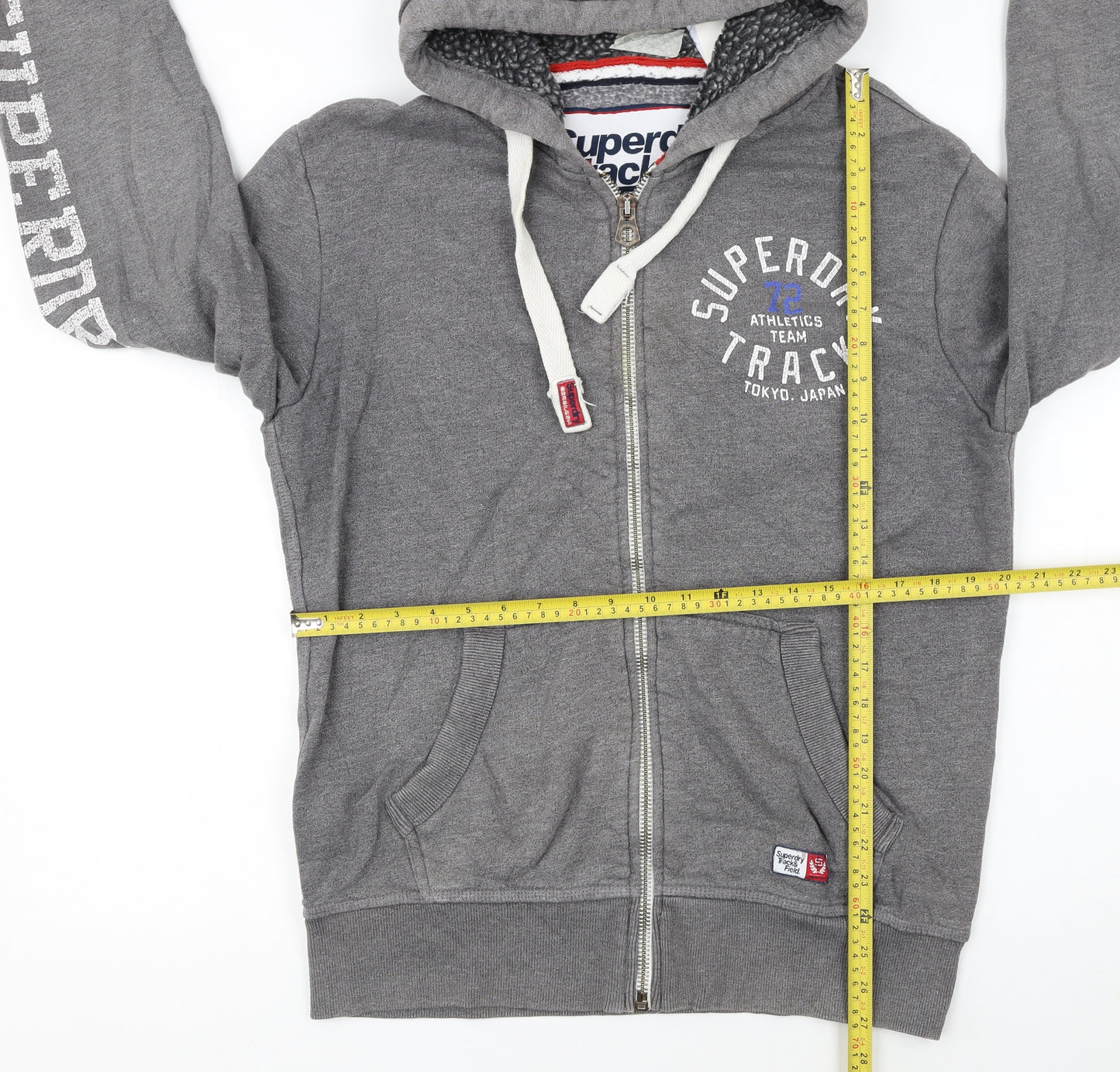 Superdry Women Grey Full Zip Hoodie Size L Track Graphic