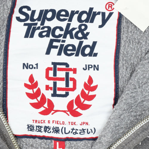 Superdry Women Grey Full Zip Hoodie Size L Track Graphic