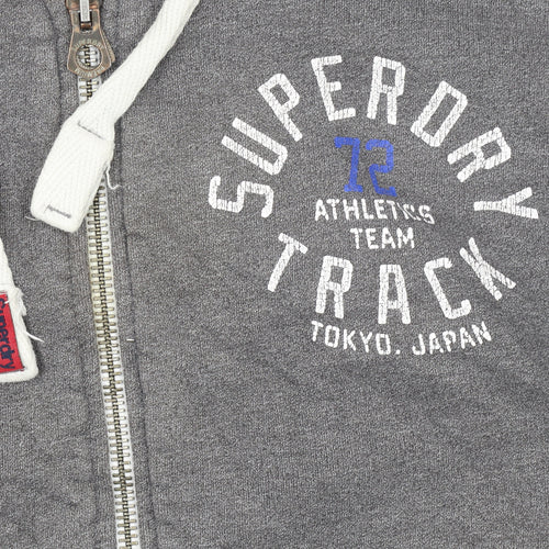 Superdry Women Grey Full Zip Hoodie Size L Track Graphic