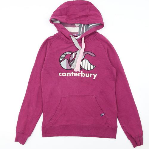 Canterbury Womens Pink Pullover Hoodie Size 8 Cotton Logo Lined
