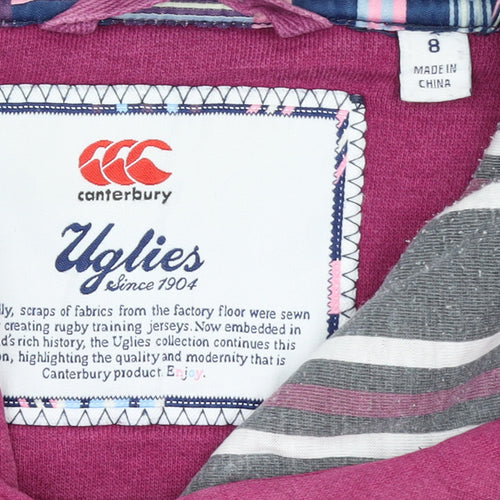 Canterbury Womens Pink Pullover Hoodie Size 8 Cotton Logo Lined