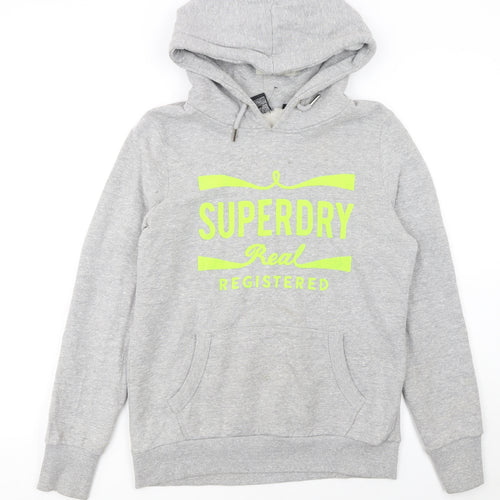 Superdry Womens Grey Hoodie UK 14 Pullover Logo Front Pocket