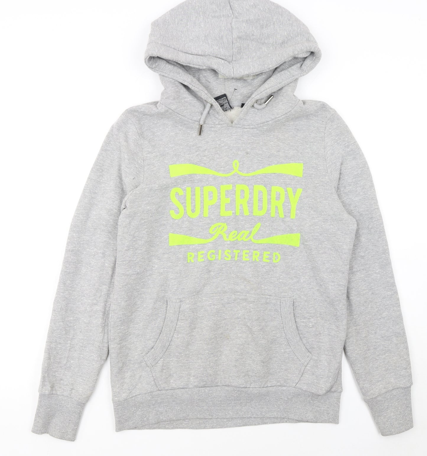 Superdry Womens Grey Hoodie UK 14 Pullover Logo Front Pocket