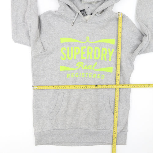 Superdry Womens Grey Hoodie UK 14 Pullover Logo Front Pocket