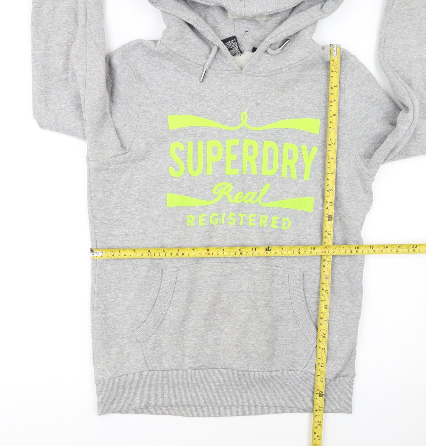 Superdry Womens Grey Hoodie UK 14 Pullover Logo Front Pocket