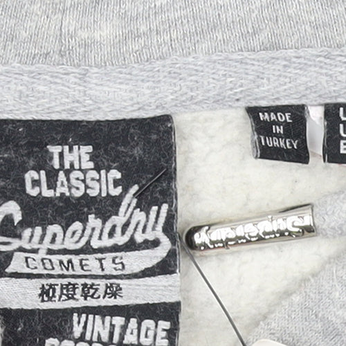 Superdry Womens Grey Hoodie UK 14 Pullover Logo Front Pocket