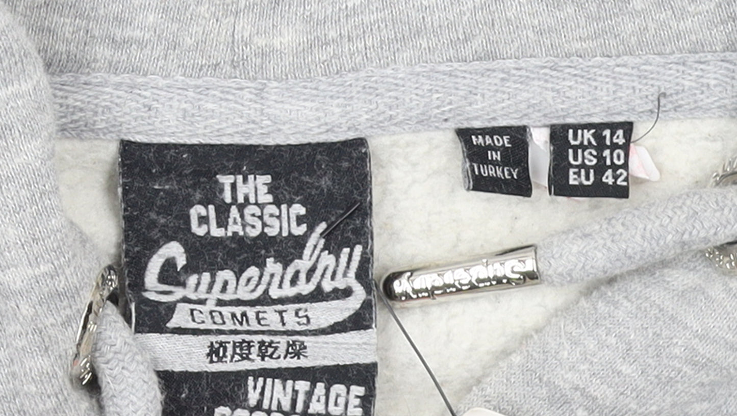 Superdry Womens Grey Hoodie UK 14 Pullover Logo Front Pocket