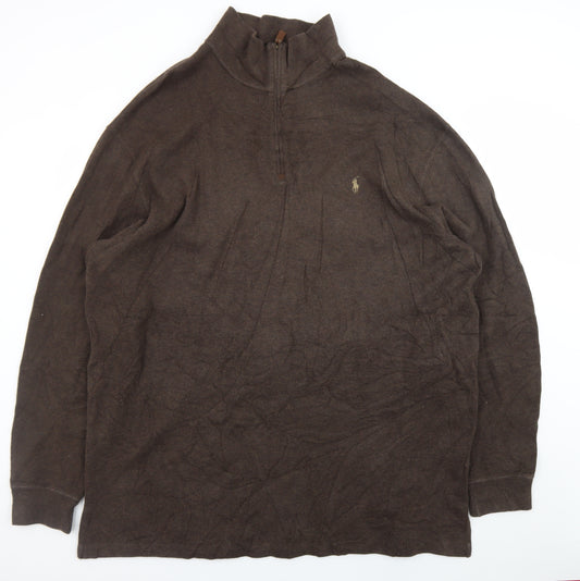 Ralph Lauren Men's Brown 2XL Half Zip Cotton Jumper