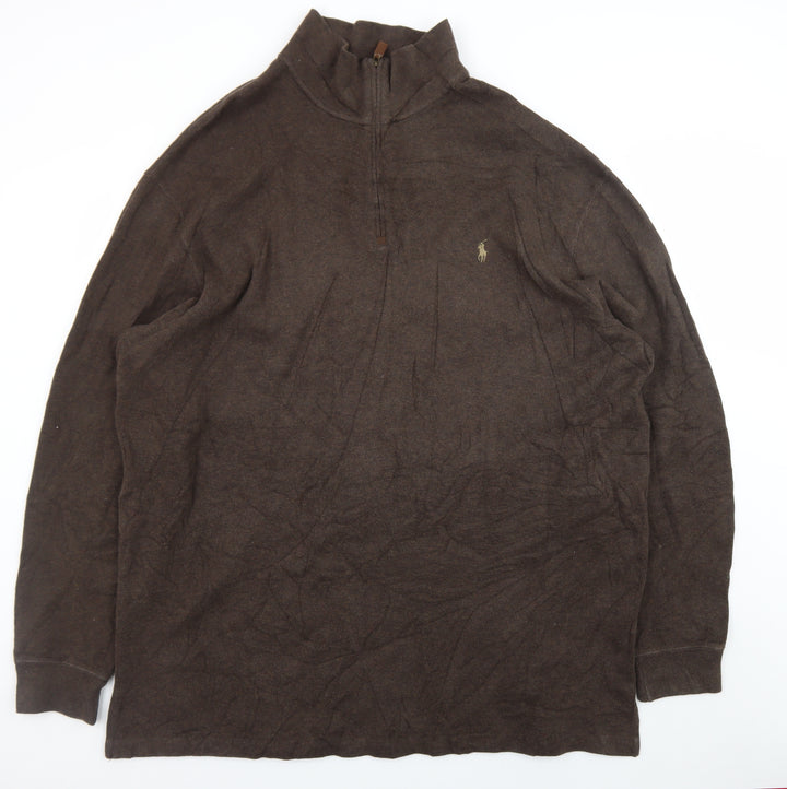 Ralph Lauren Men's Brown 2XL Half Zip Cotton Jumper