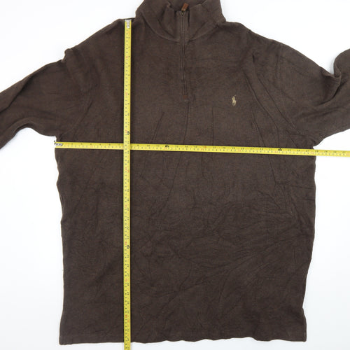 Ralph Lauren Men's Brown 2XL Half Zip Cotton Jumper