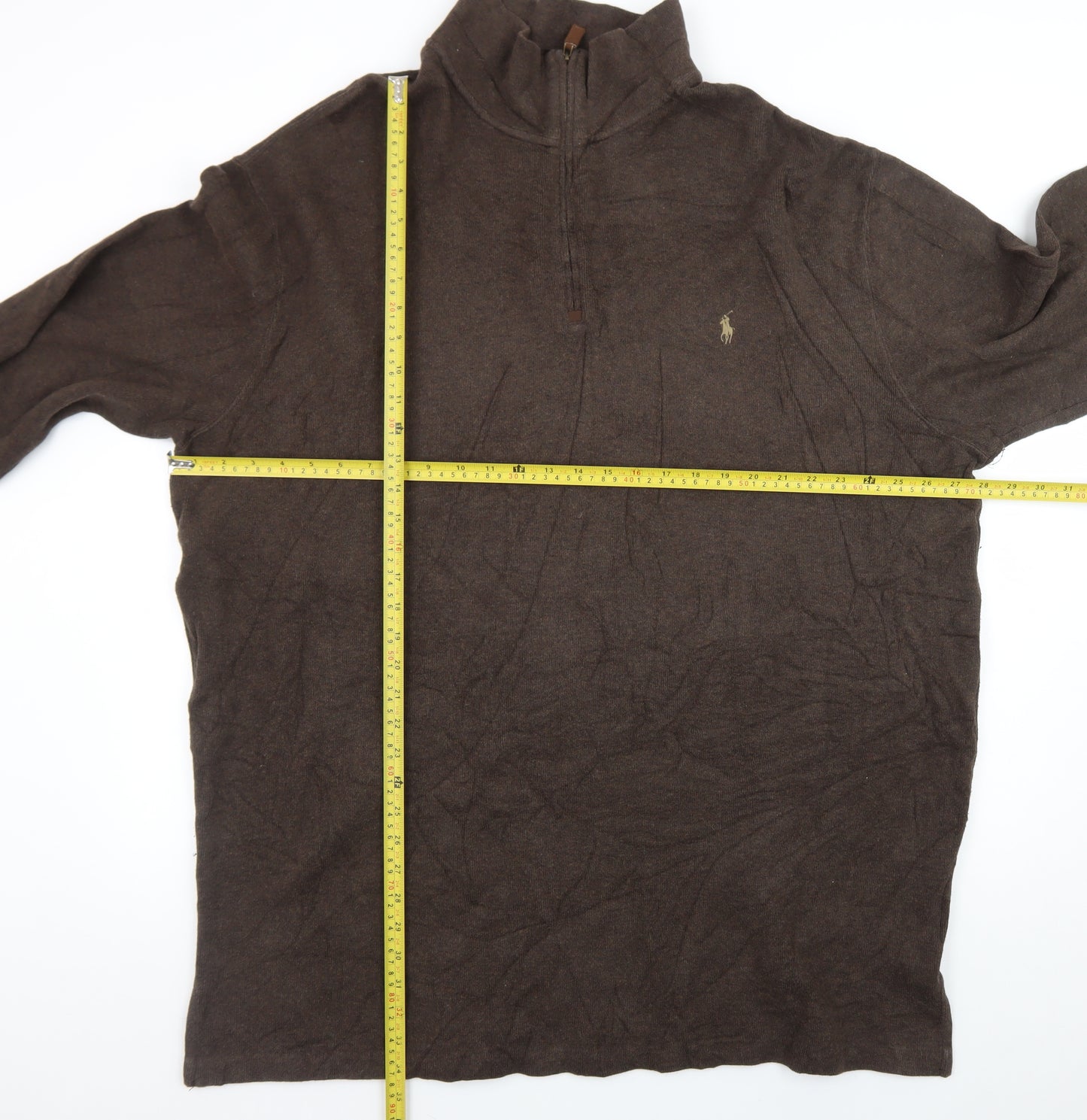 Ralph Lauren Men's Brown 2XL Half Zip Cotton Jumper