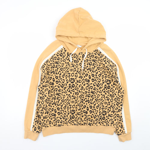 Next Women's Beige Leopard Print Pullover Hoodie M Cotton Blend