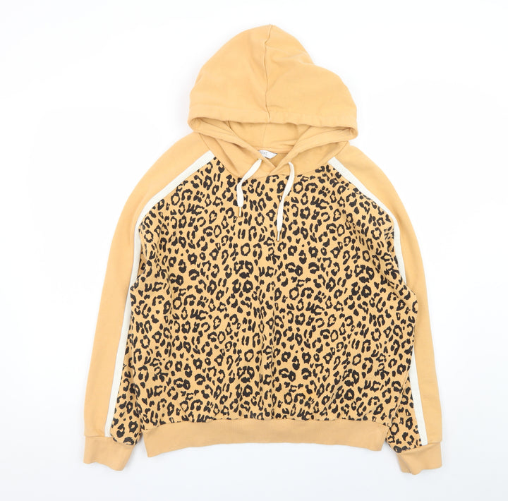 Next Women's Beige Leopard Print Pullover Hoodie M Cotton Blend