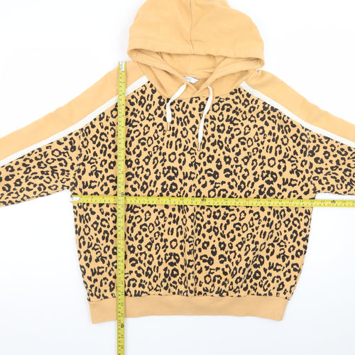 Next Women's Beige Leopard Print Pullover Hoodie M Cotton Blend