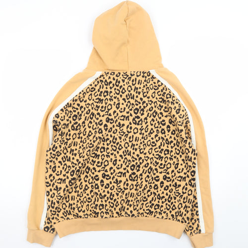 Next Women's Beige Leopard Print Pullover Hoodie M Cotton Blend