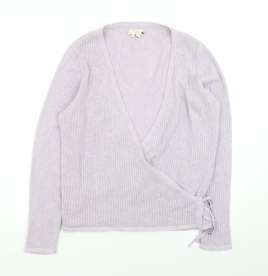Fat Face Women Lilac Wrap Cardigan Jumper UK 14 Long Sleeve Knit