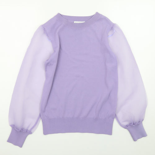Gallery Women’s Purple Balloon Sleeve Crew Neck Pullover Jumper Size S