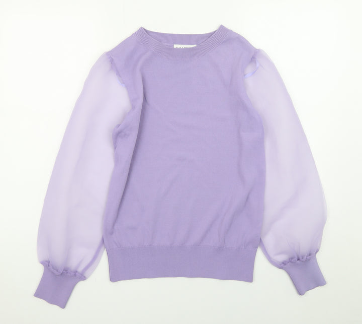 Gallery Women’s Purple Balloon Sleeve Crew Neck Pullover Jumper Size S