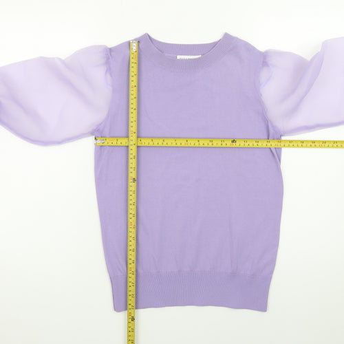 Gallery Women’s Purple Balloon Sleeve Crew Neck Pullover Jumper Size S