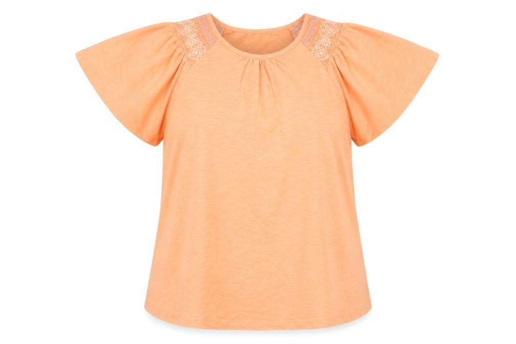 Front view of Next Women’s Orange Cotton Flutter Sleeve T-Shirt, size UK 16