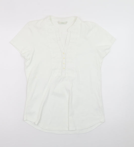 Marks and Spencer Womens White Cotton Short Sleeve V-Neck Blouse Size 16