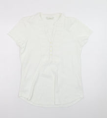 Marks and Spencer Womens White Cotton Short Sleeve V-Neck Blouse Size 16